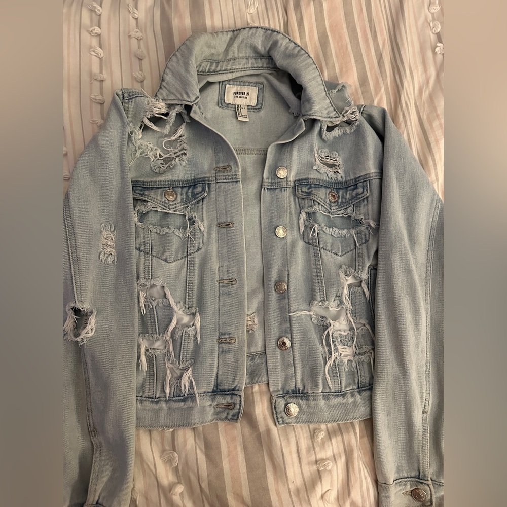 Forever 21 Light Blue Distressed Denim Jacket